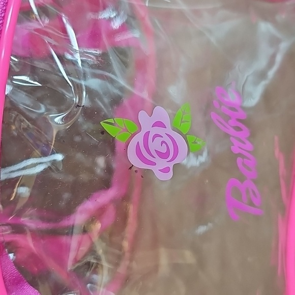 Barbie Clear Plastic Backpack With Pink Trim 10x14.5" - Picture 3 of 9